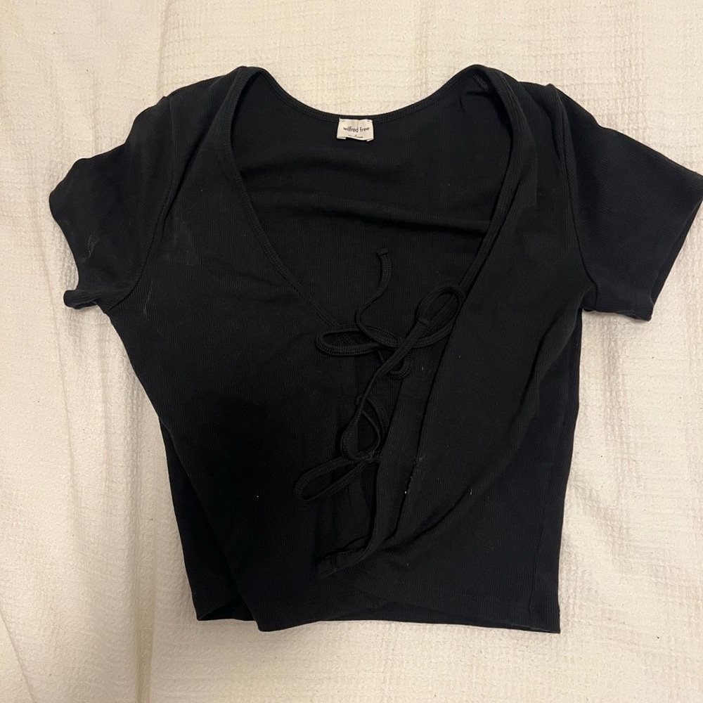 Wilfred Black Short Sleeve Tie Front Top